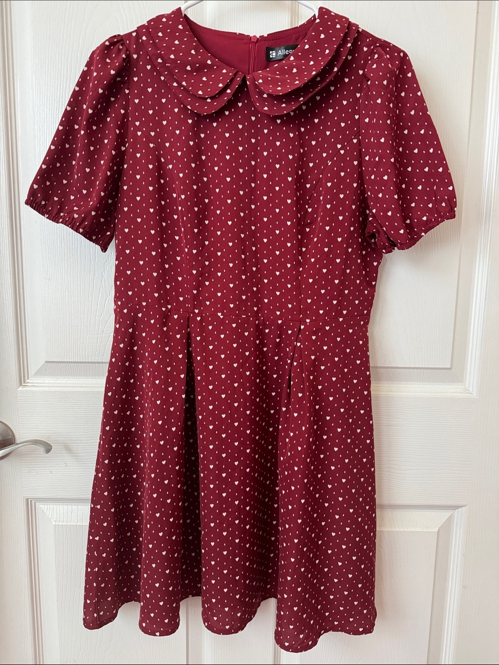 Allegra K Maroon Heart Print Peter Pan Collar A Line Dress